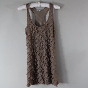 Julie’s Closet Sleeveless Racerback Frilled Top - Size S, Dark Tan, Made in USA